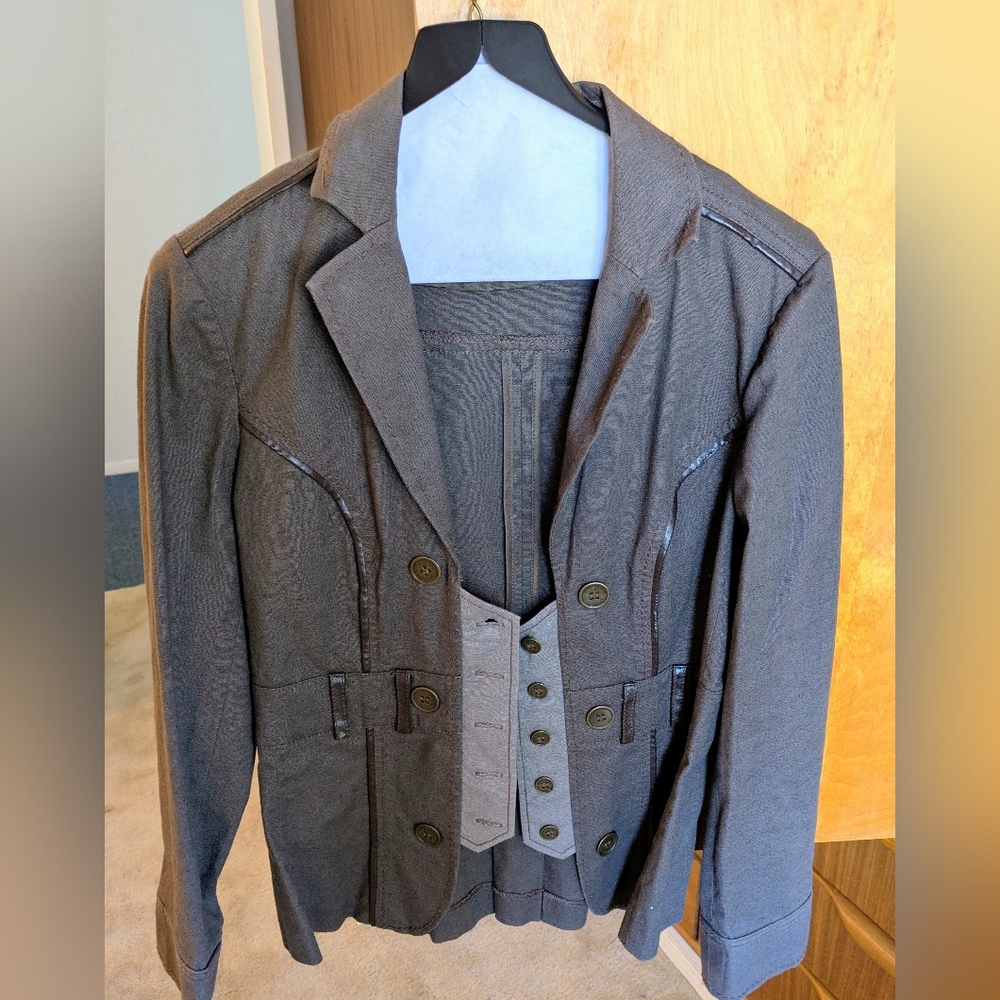 San Francisco Steampunk Women's Brown Blazer with Button Detail, 9 (junior), M